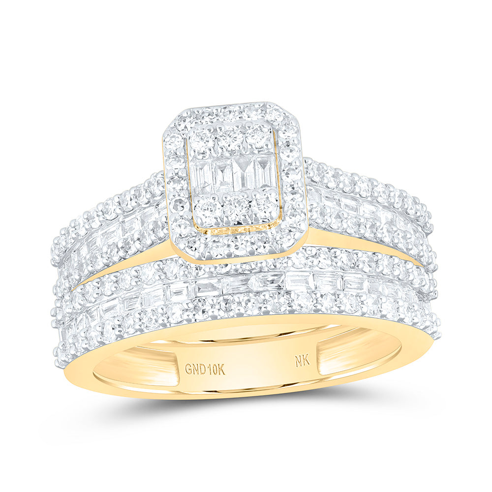 10K Yellow Or White Gold 7/8 Cttw Natural Diamond Nk Fashion Cushion Anniversary Wedding Engagement Band Ring Bridal Set