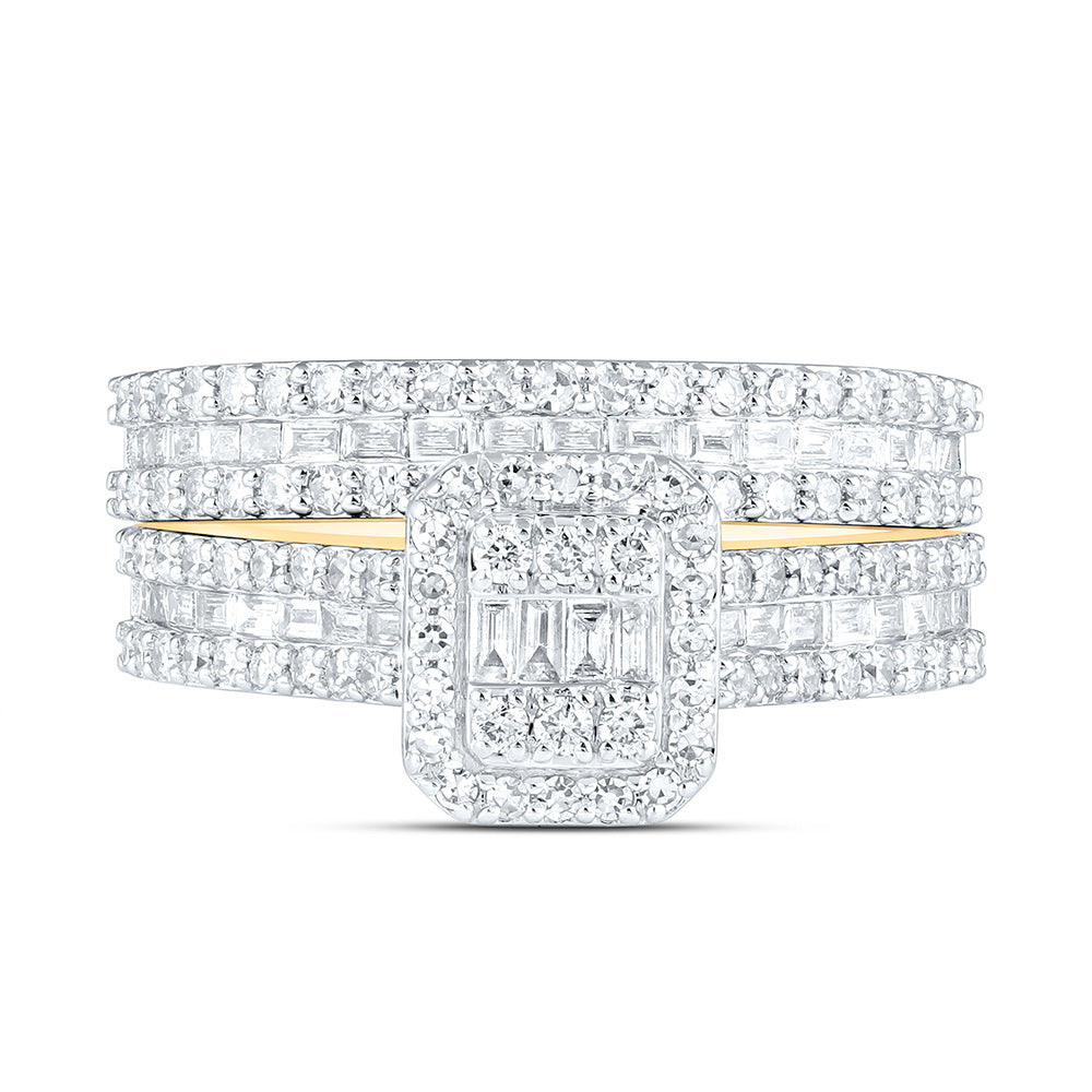 10K Yellow Or White Gold 7/8 Cttw Natural Diamond Nk Fashion Cushion Anniversary Wedding Engagement Band Ring Bridal Set