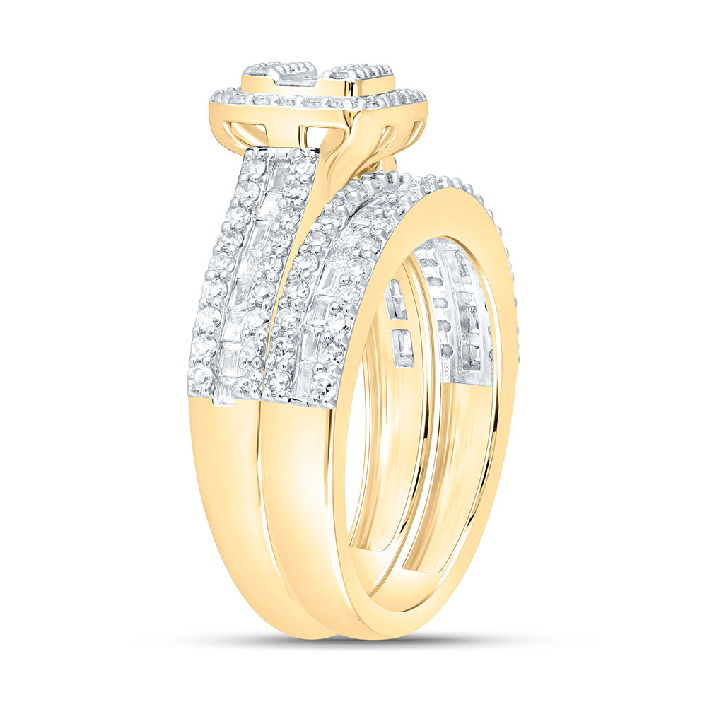 10K Yellow Or White Gold 7/8 Cttw Natural Diamond Nk Fashion Cushion Anniversary Wedding Engagement Band Ring Bridal Set