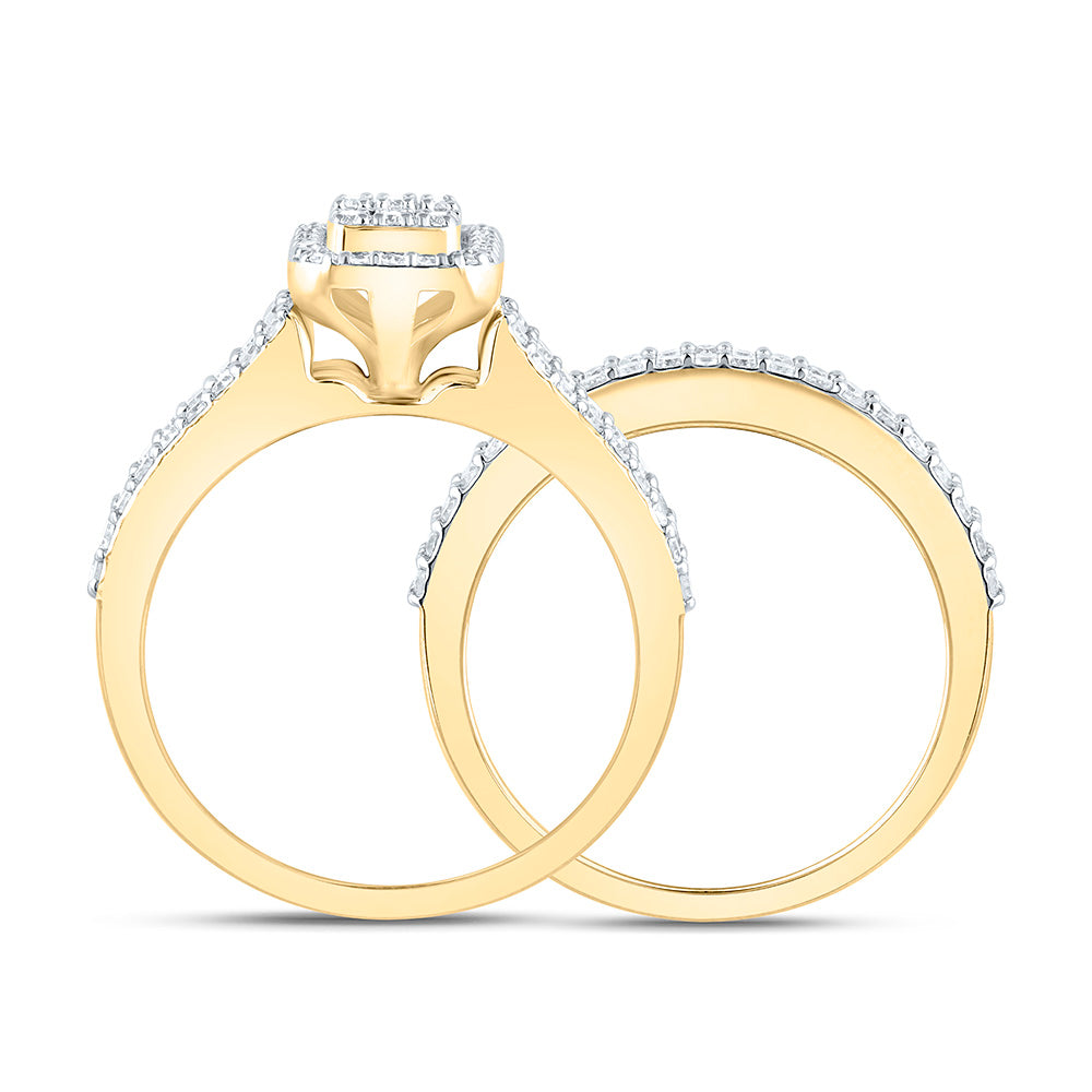 10K Yellow Or White Gold 7/8 Cttw Natural Diamond Nk Fashion Cushion Anniversary Wedding Engagement Band Ring Bridal Set
