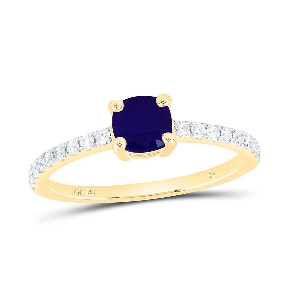 14K Yellow Gold 1/5Ctw Natural Diamond Cn 4.9Mm Cushion Ruby Natural Gem Cushion Ring