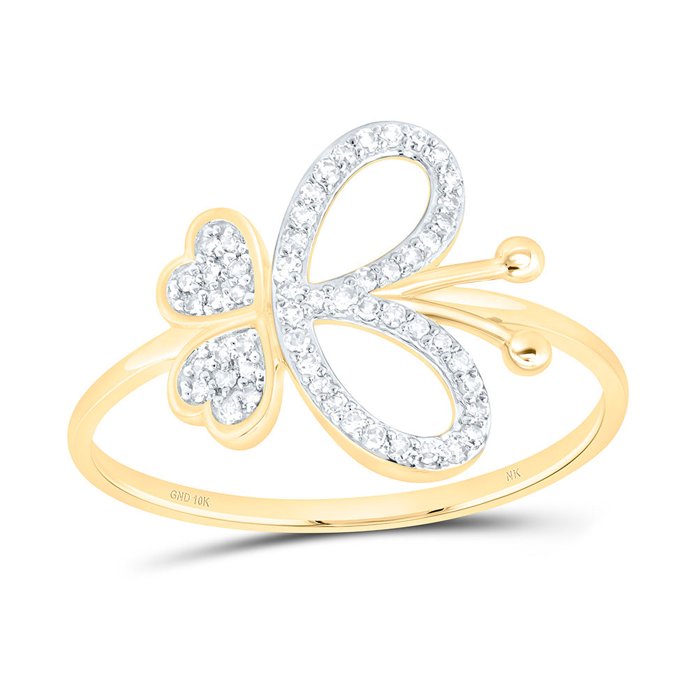 10K Yellow Or White Gold 1/6 Cttw Natural Diamond Nk Fashion Butterfly Bridal Anniversary Wedding Engagement Band Ring