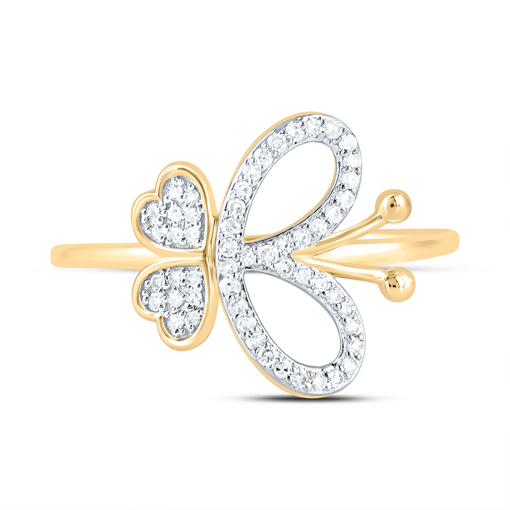10K Yellow Or White Gold 1/6 Cttw Natural Diamond Nk Fashion Butterfly Bridal Anniversary Wedding Engagement Band Ring