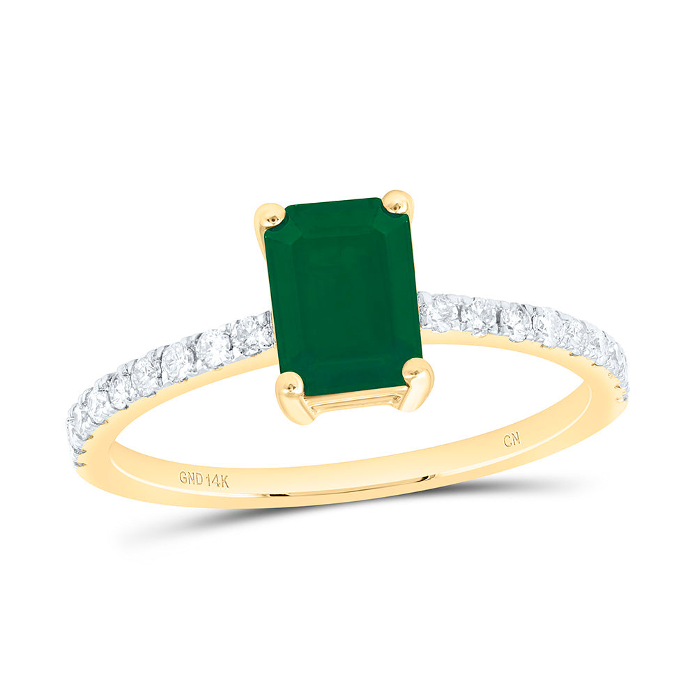 14K Yellow Or White Gold 1/5 Cttw Natural Diamond Cn 7X5Mm Natural Gem Emerald Bridal Anniversary Wedding Engagement Band Ring