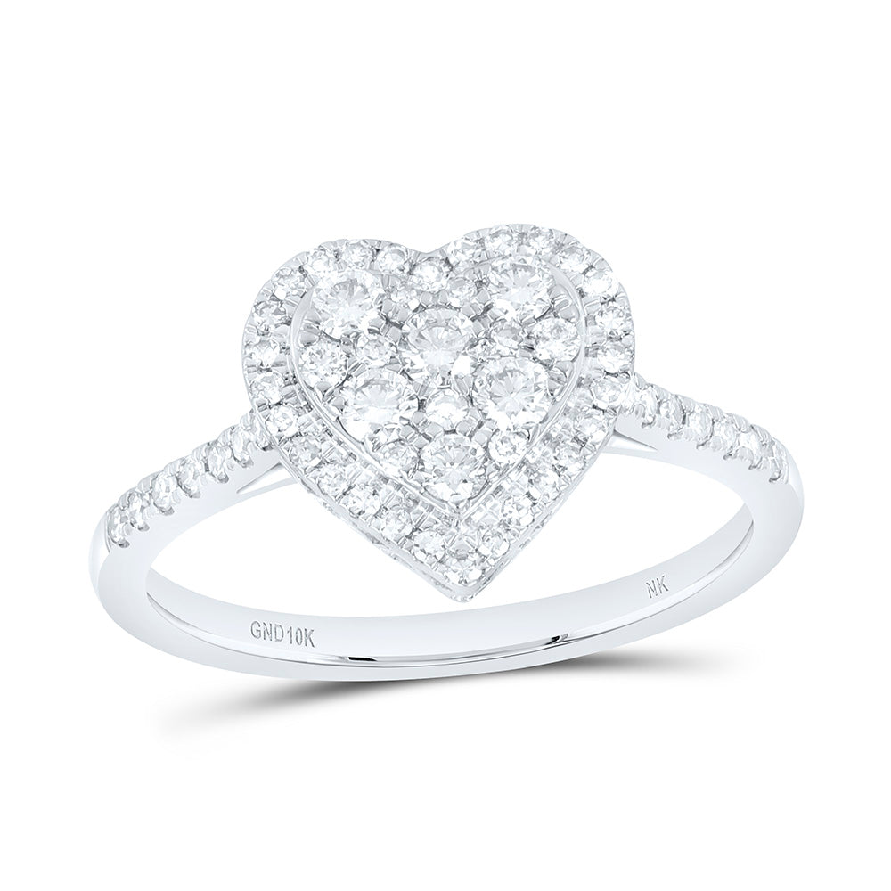 10K Yellow Or White Gold 1/2 Cttw Natural Diamond Nk Fashion Heart Bridal Anniversary Wedding Engagement Band Ring