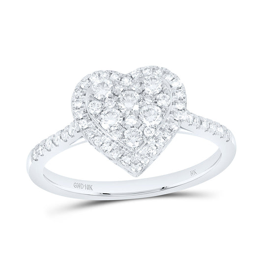 10K Yellow Or White Gold 1/2 Cttw Natural Diamond Nk Fashion Heart Bridal Anniversary Wedding Engagement Band Ring