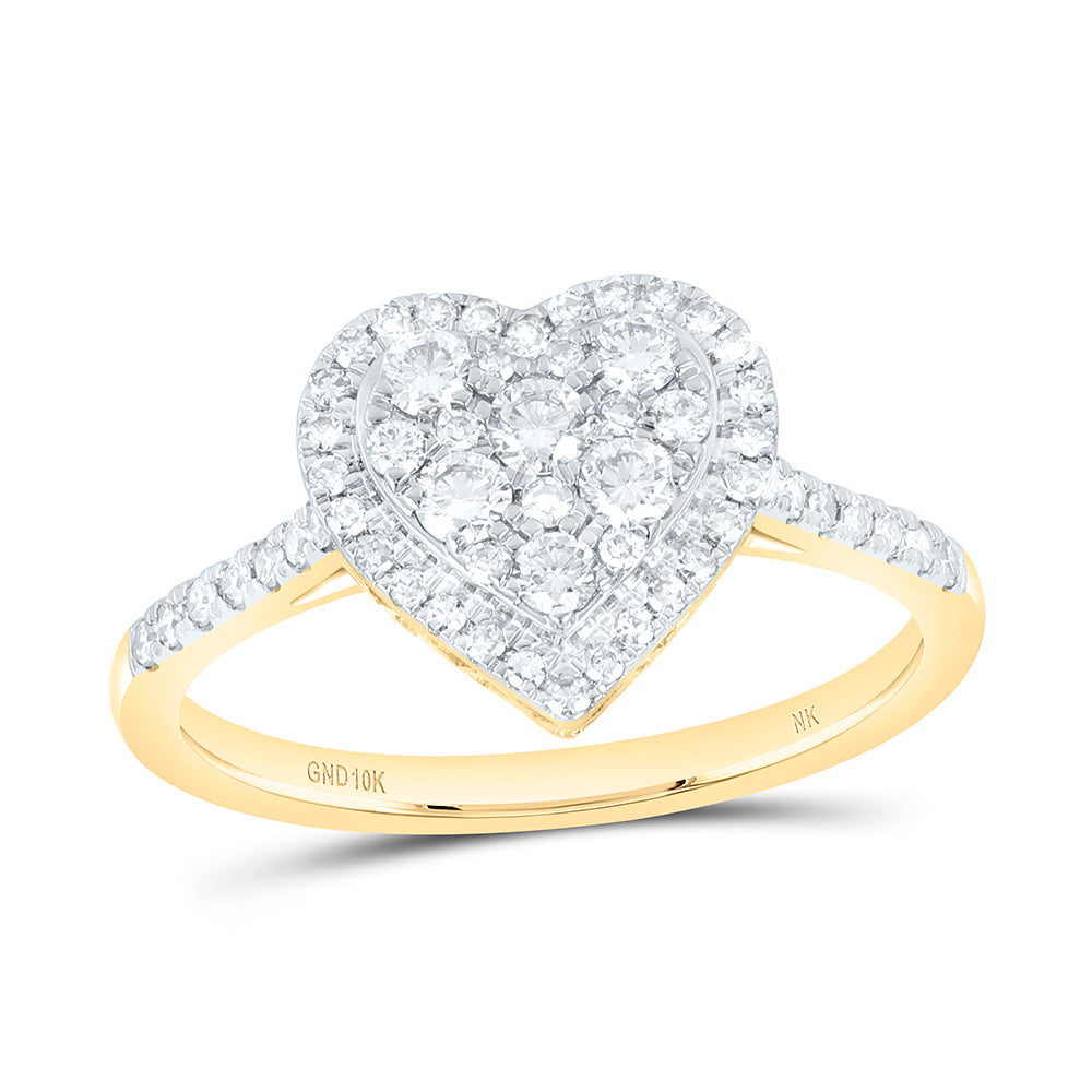 10K Yellow Or White Gold 1/2 Cttw Natural Diamond Nk Fashion Heart Bridal Anniversary Wedding Engagement Band Ring