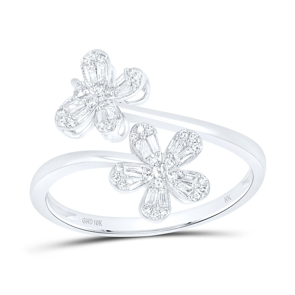 10K Yellow Or White Gold 1/5 Cttw Natural Diamond Nk Fashion Flower Butterfly Bridal Anniversary Wedding Engagement Band Ring