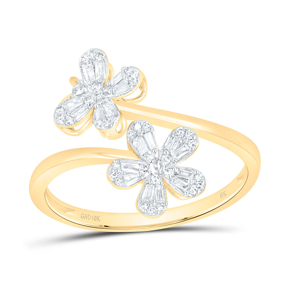 10K Yellow Or White Gold 1/5 Cttw Natural Diamond Nk Fashion Flower Butterfly Bridal Anniversary Wedding Engagement Band Ring
