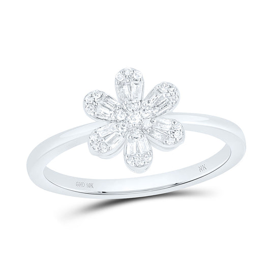 10K Yellow Or White Gold 1/6 Cttw Natural Diamond Nk Fashion Flower Bridal Anniversary Wedding Engagement Band Ring