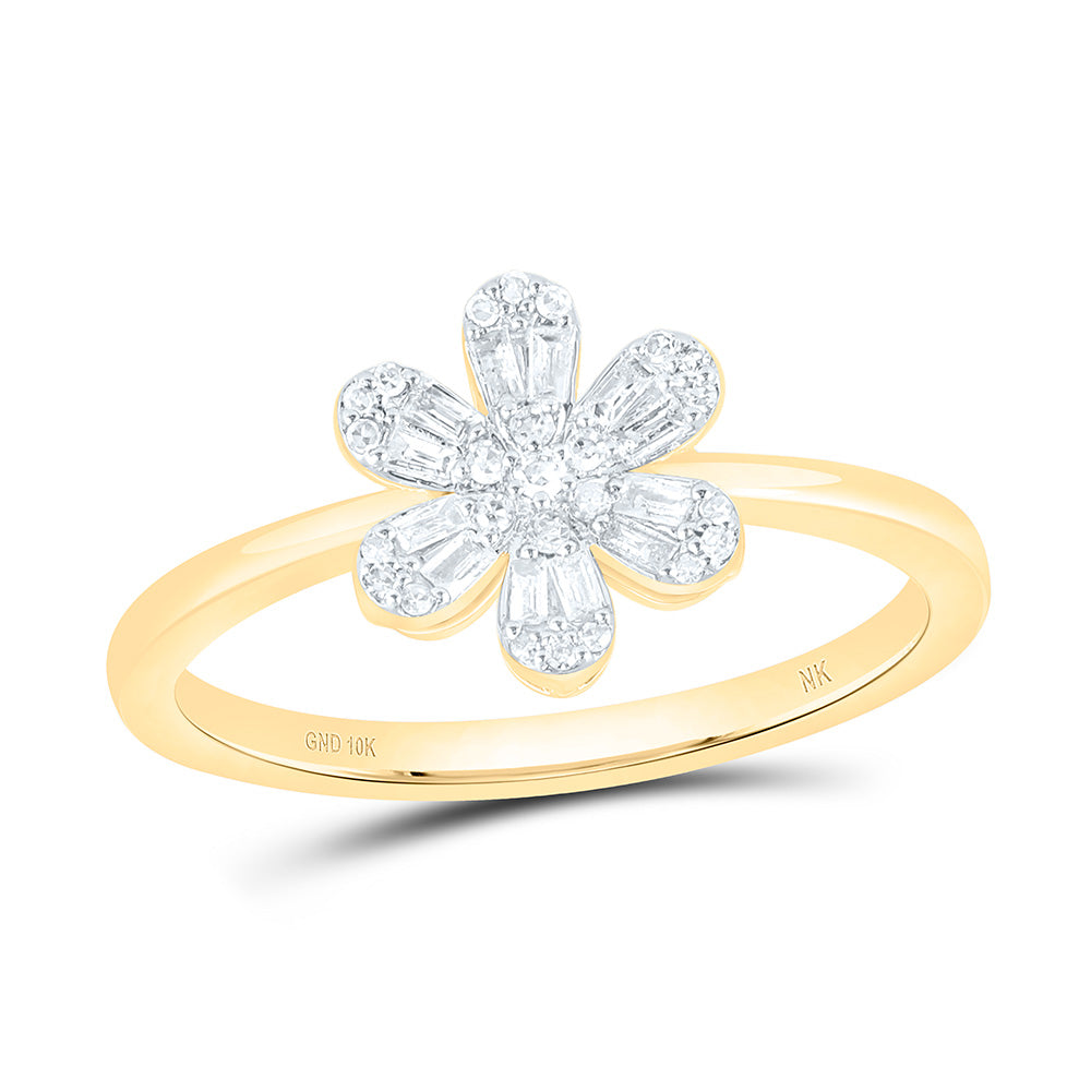 10K Yellow Or White Gold 1/6 Cttw Natural Diamond Nk Fashion Flower Bridal Anniversary Wedding Engagement Band Ring