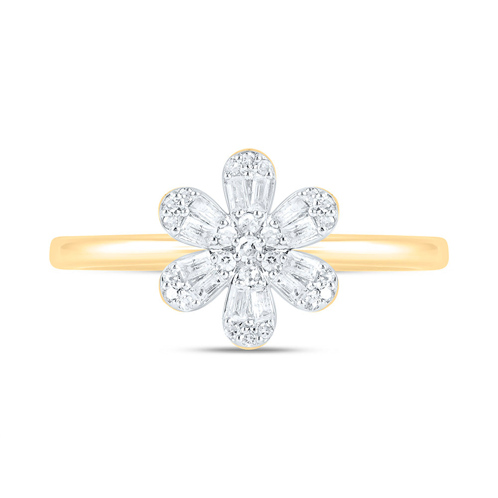10K Yellow Or White Gold 1/6 Cttw Natural Diamond Nk Fashion Flower Bridal Anniversary Wedding Engagement Band Ring
