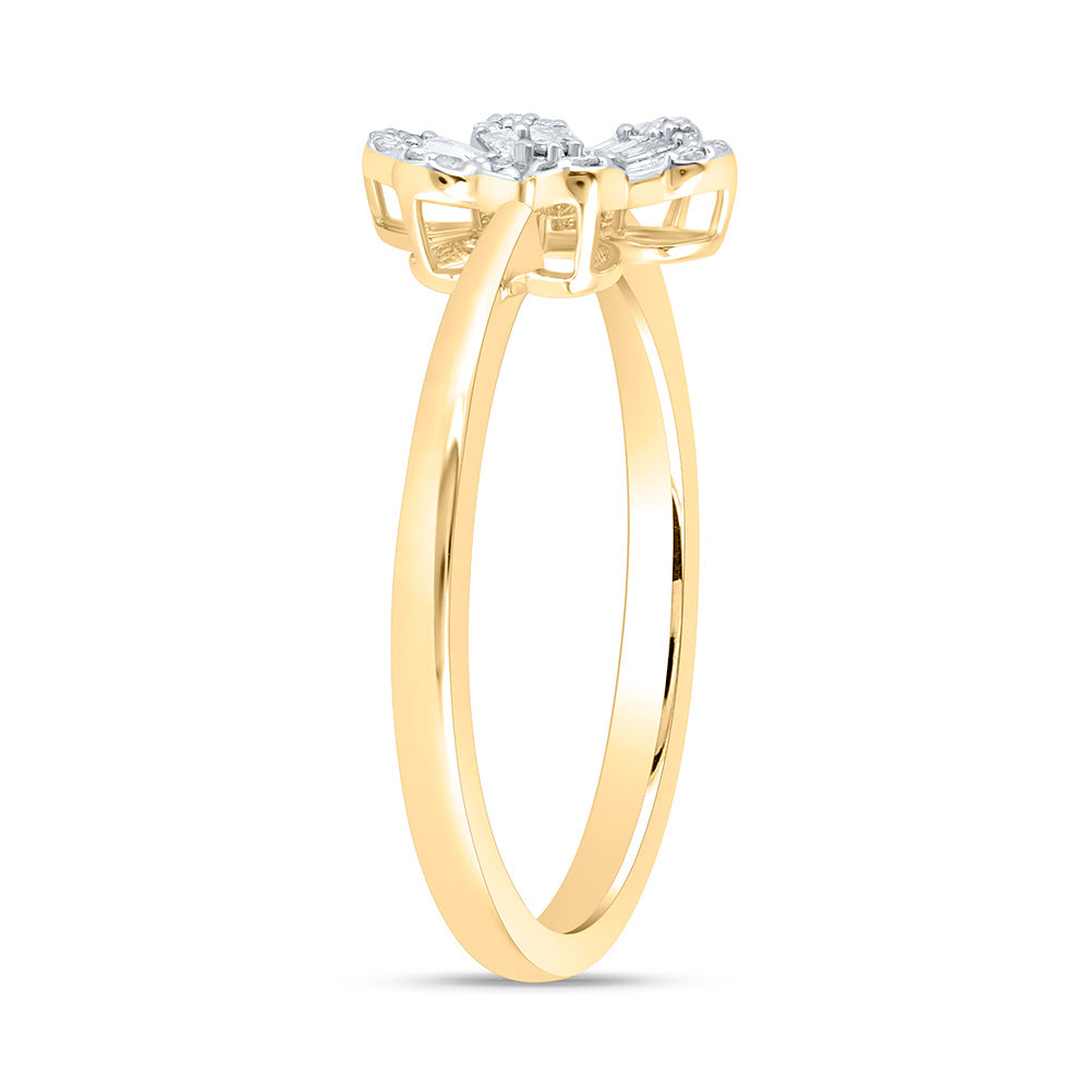 10K Yellow Or White Gold 1/6 Cttw Natural Diamond Nk Fashion Flower Bridal Anniversary Wedding Engagement Band Ring