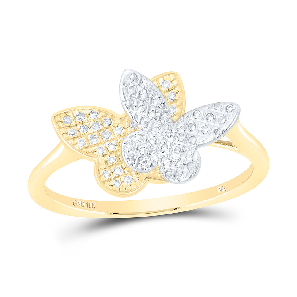 10K Yellow Gold 1/6 Cttw Natural Diamond Nk Fashion Butterfly Bridal Anniversary Wedding Engagement Band Ring