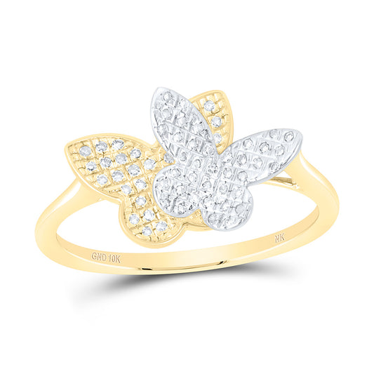 10K Yellow Gold 1/6 Cttw Natural Diamond Nk Fashion Butterfly Bridal Anniversary Wedding Engagement Band Ring