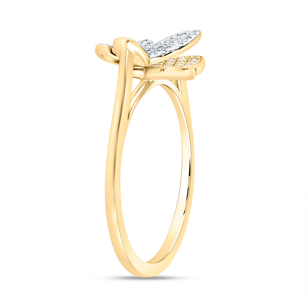 10K Yellow Gold 1/6 Cttw Natural Diamond Nk Fashion Butterfly Bridal Anniversary Wedding Engagement Band Ring