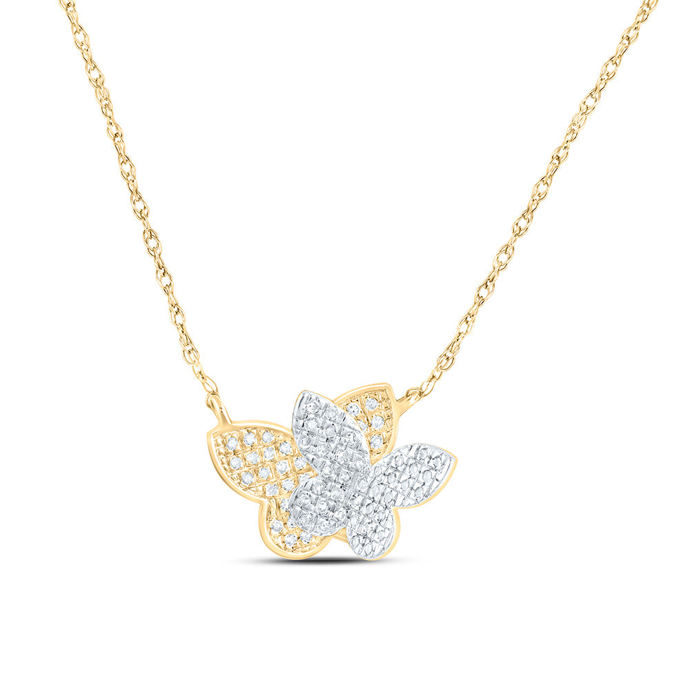 10K Yellow Gold 1/6 Cttw Natural Diamond Nk Fashion Butterfly Necklace (17 Inch)