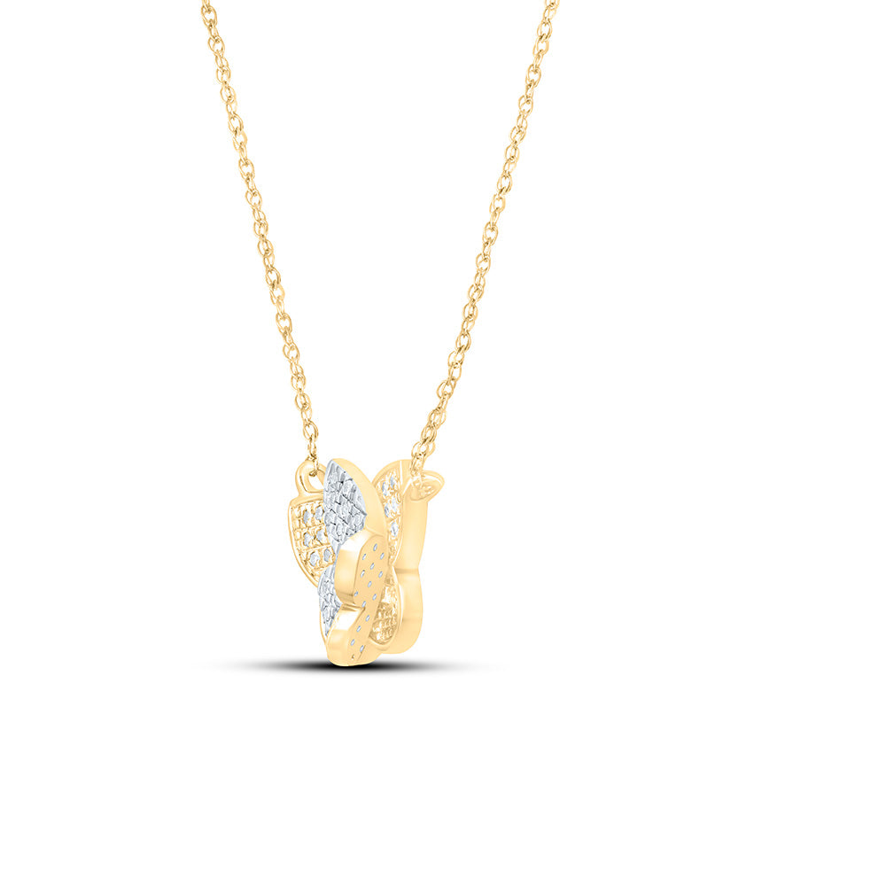 10K Yellow Gold 1/6 Cttw Natural Diamond Nk Fashion Butterfly Necklace (17 Inch)