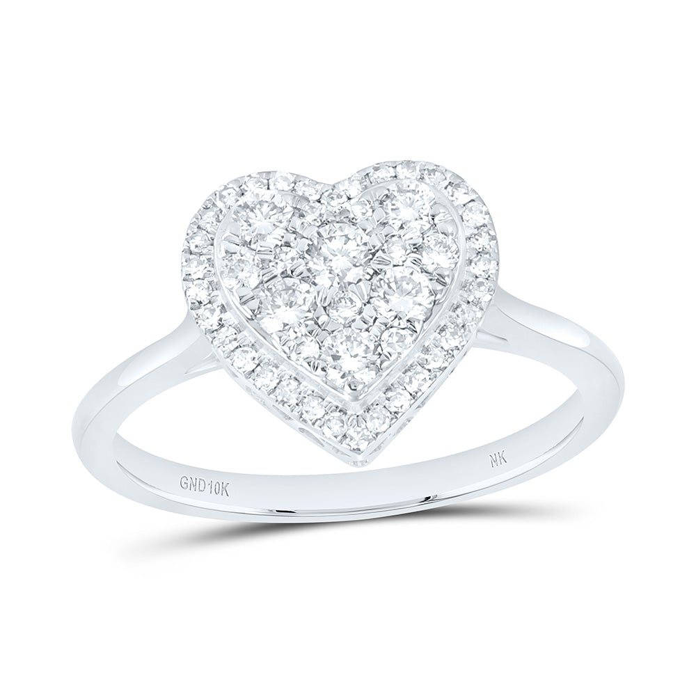 10K Yellow Or White Gold 1/2 Cttw Natural Diamond Nk Fashion Heart Bridal Anniversary Wedding Engagement Band Ring