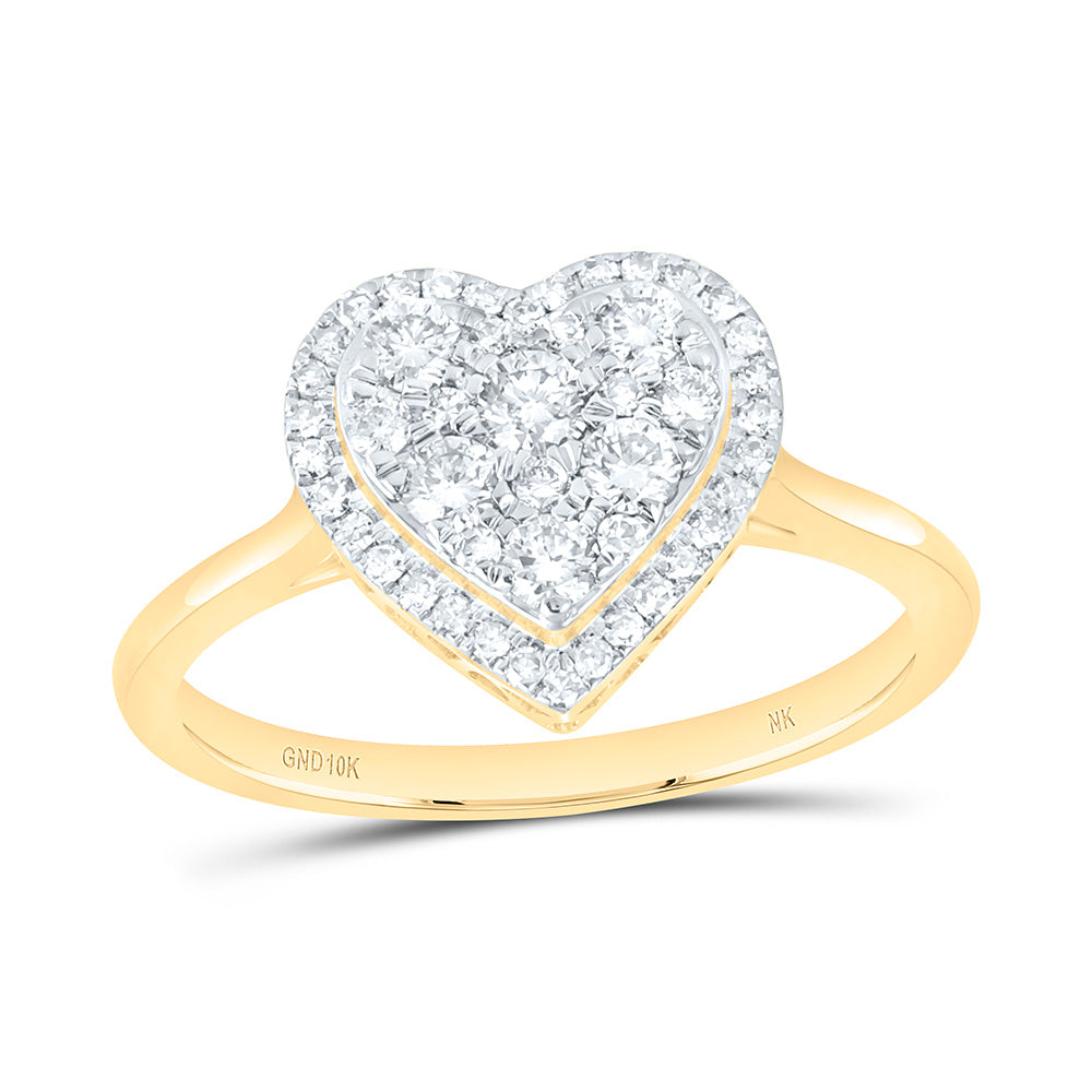 10K Yellow Or White Gold 1/2 Cttw Natural Diamond Nk Fashion Heart Bridal Anniversary Wedding Engagement Band Ring