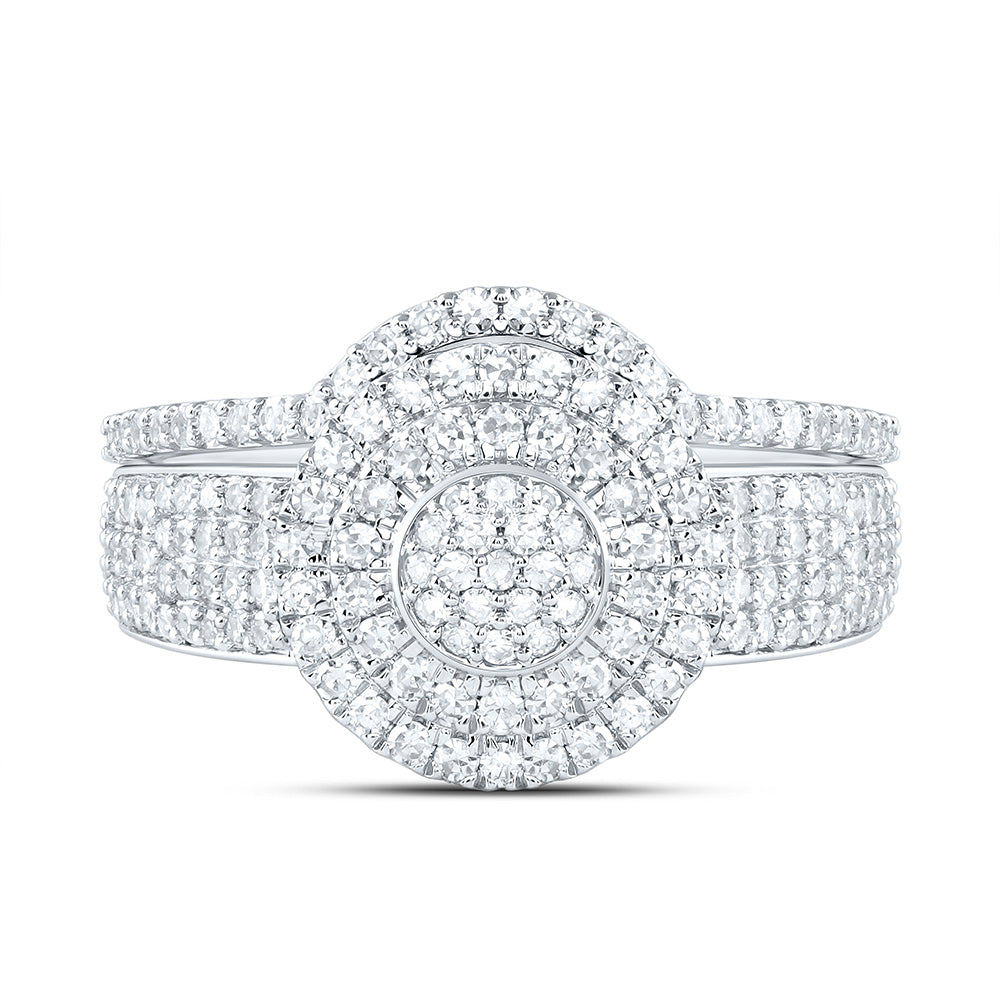 10K Yellow Or White Gold 3/4 Cttw Natural Diamond Nk Fashion Double Halo Anniversary Wedding Engagement Band Ring Bridal Set