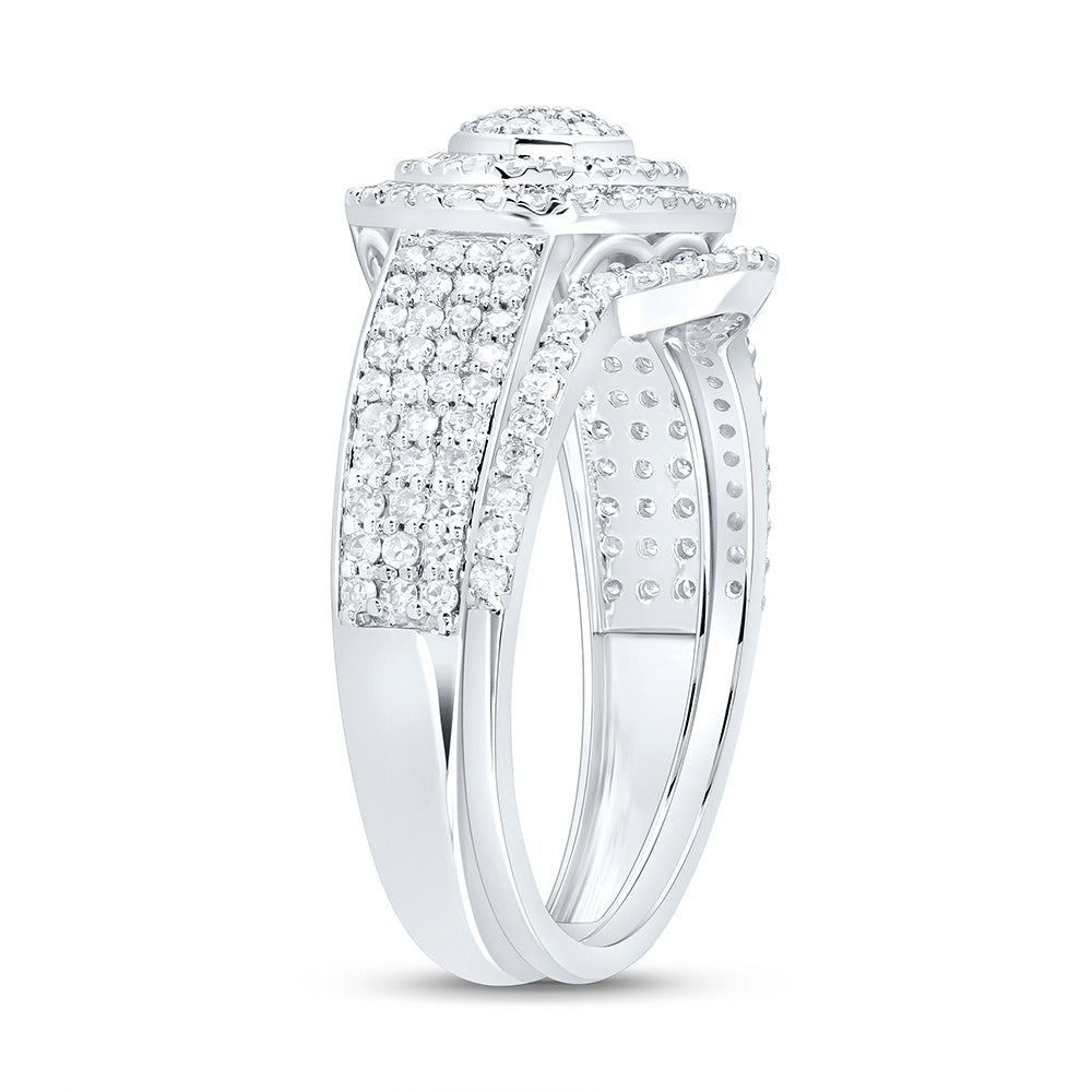 10K Yellow Or White Gold 3/4 Cttw Natural Diamond Nk Fashion Double Halo Anniversary Wedding Engagement Band Ring Bridal Set