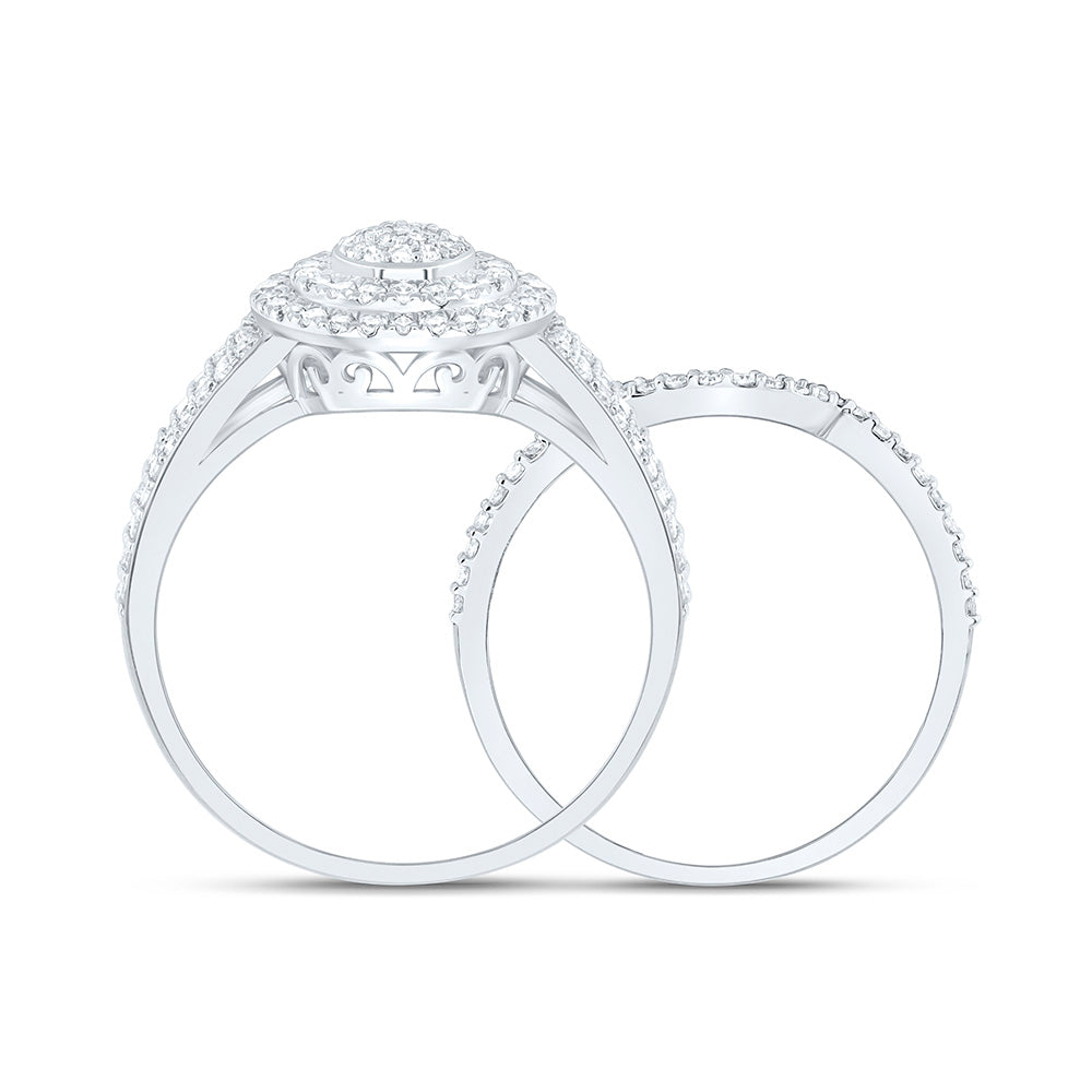 10K Yellow Or White Gold 3/4 Cttw Natural Diamond Nk Fashion Double Halo Anniversary Wedding Engagement Band Ring Bridal Set