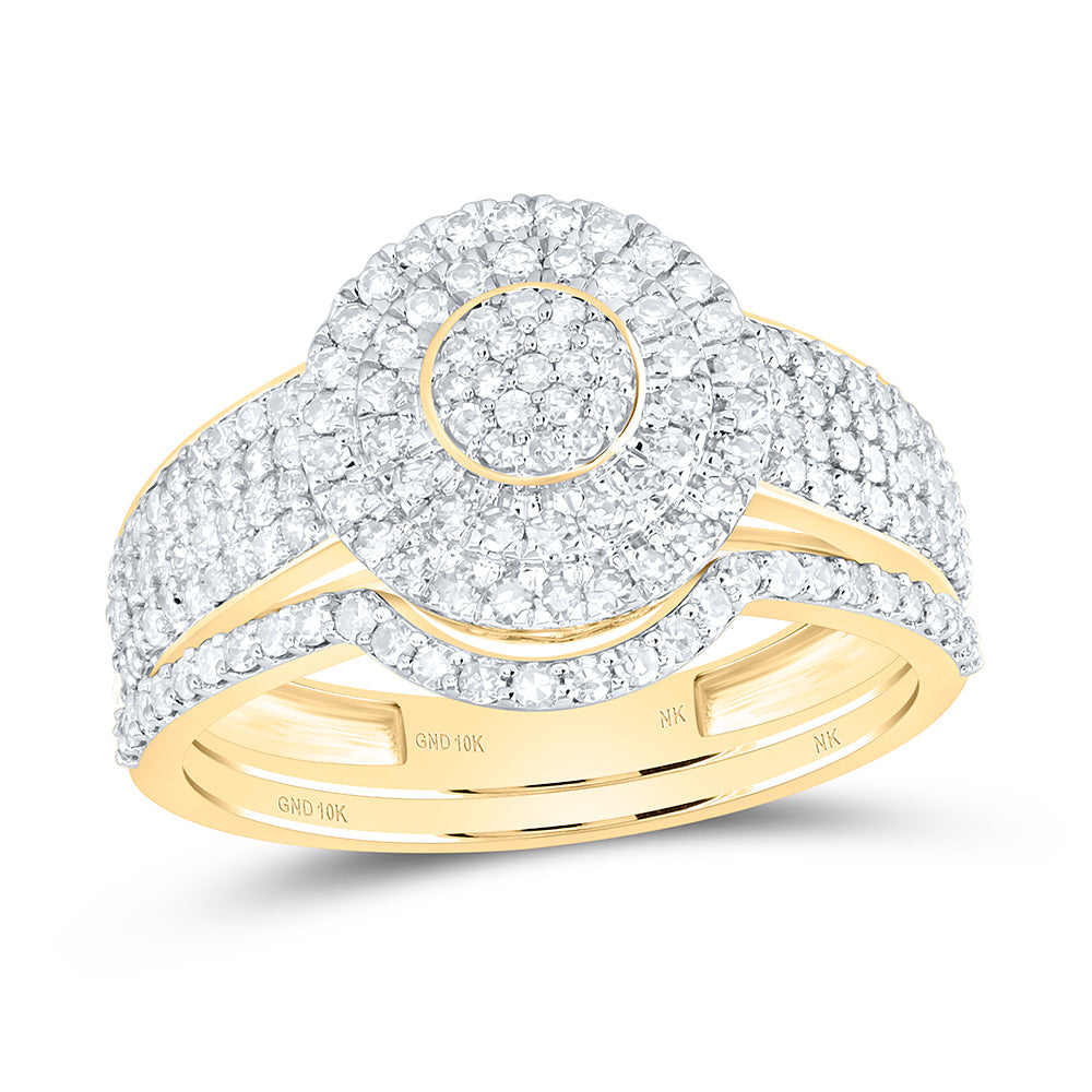 10K Yellow Or White Gold 3/4 Cttw Natural Diamond Nk Fashion Double Halo Anniversary Wedding Engagement Band Ring Bridal Set