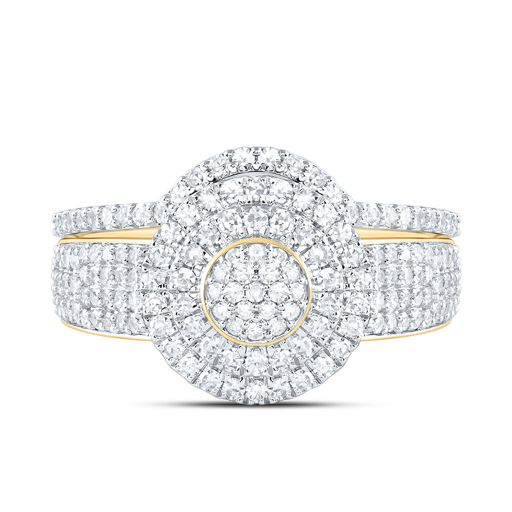 10K Yellow Or White Gold 3/4 Cttw Natural Diamond Nk Fashion Double Halo Anniversary Wedding Engagement Band Ring Bridal Set