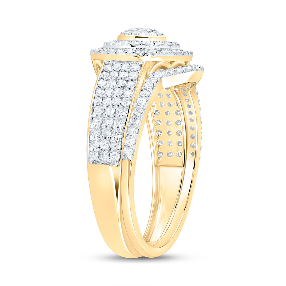 10K Yellow Or White Gold 3/4 Cttw Natural Diamond Nk Fashion Double Halo Anniversary Wedding Engagement Band Ring Bridal Set