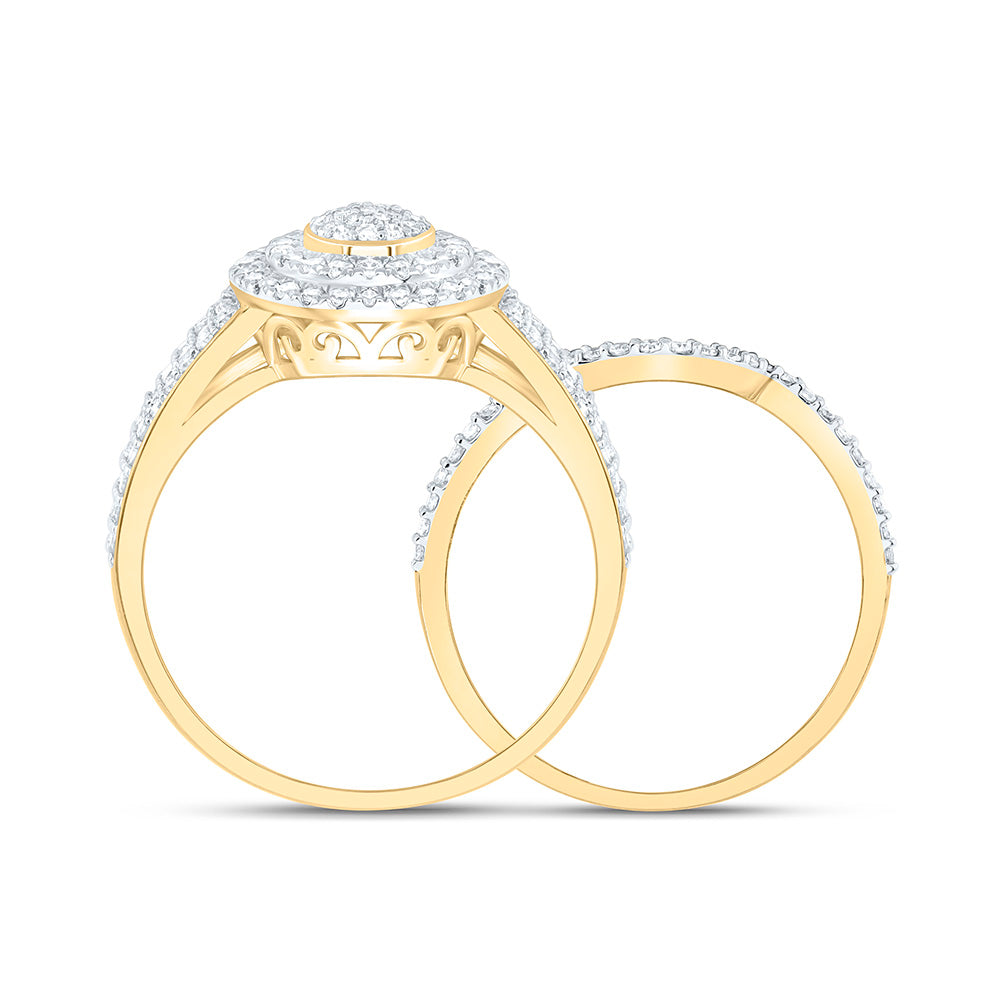 10K Yellow Or White Gold 3/4 Cttw Natural Diamond Nk Fashion Double Halo Anniversary Wedding Engagement Band Ring Bridal Set