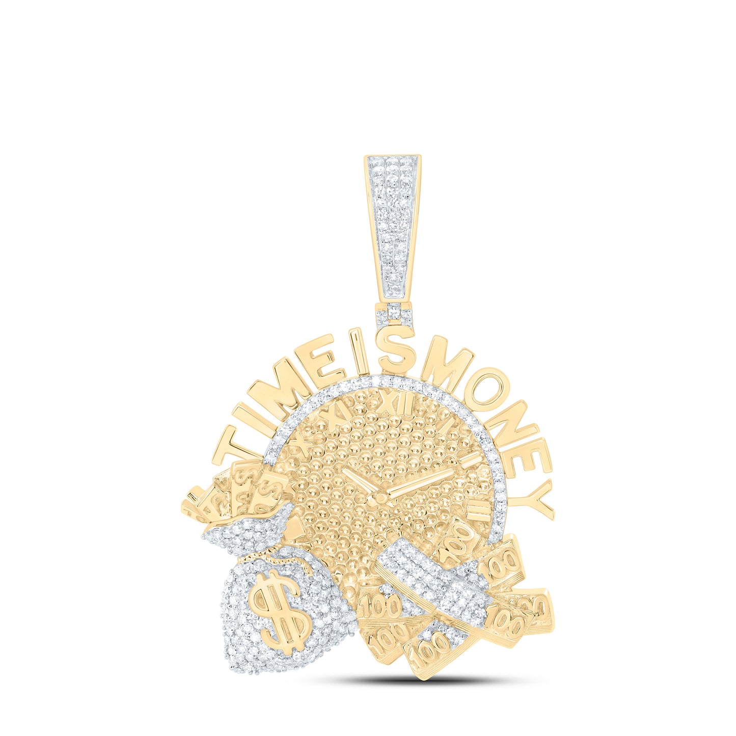 10K Yellow Gold 3/4Ctw Natural Diamond Time Is Money Mens Charm