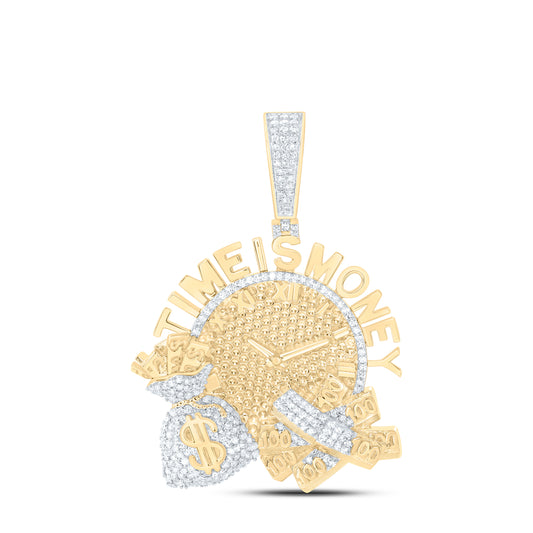 10K Yellow Gold 3/4Ctw Natural Diamond Time Is Money Mens Charm
