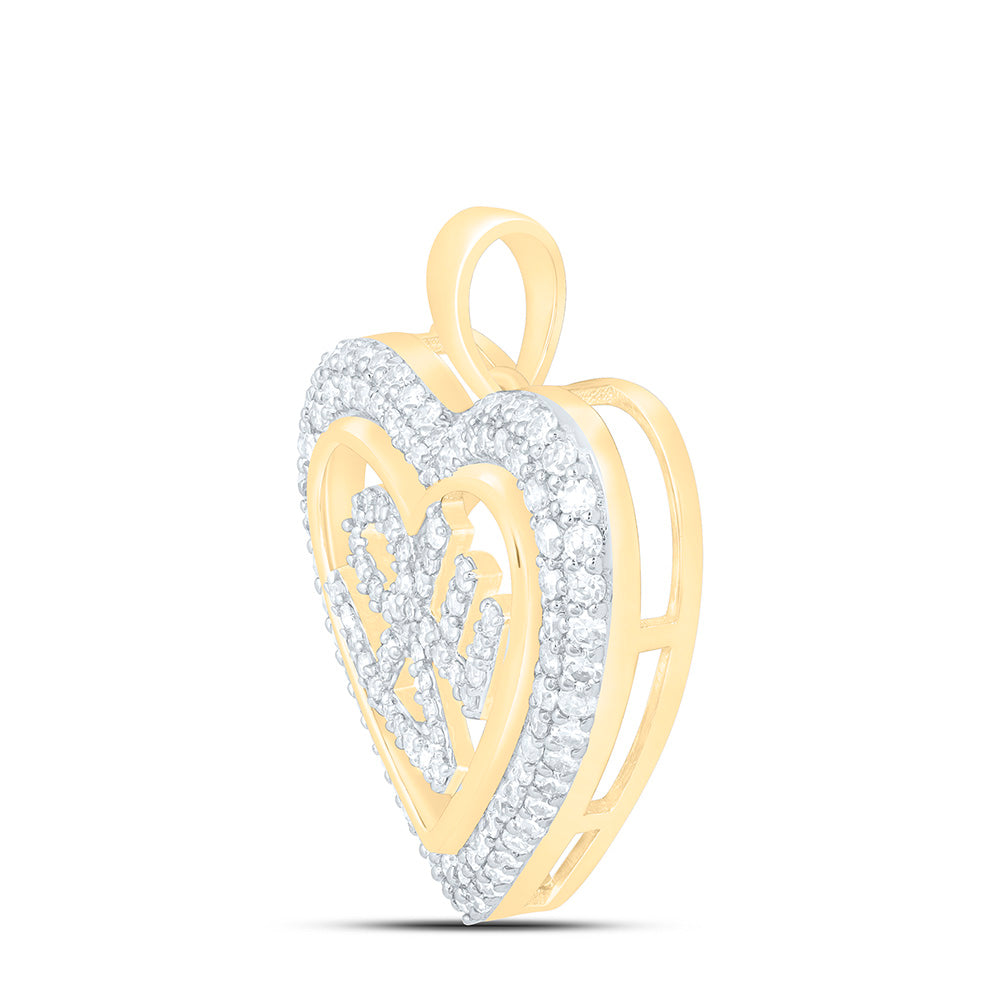 10K Yellow Or White Gold 1/2 Cttw Natural Diamond Nk Fashion Love Heart Pendant