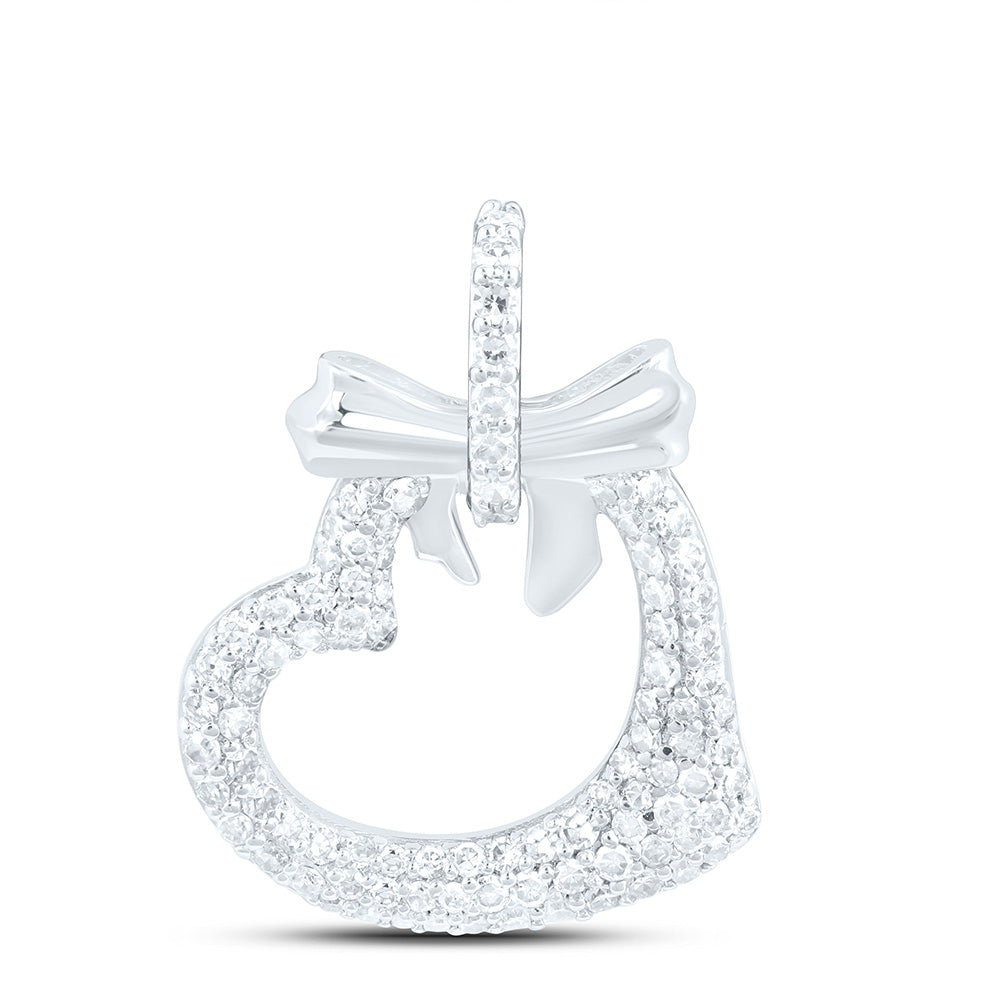 10K Yellow Or White Gold 1/3 Cttw Natural Diamond Nk Fashion Bow Heart Pendant