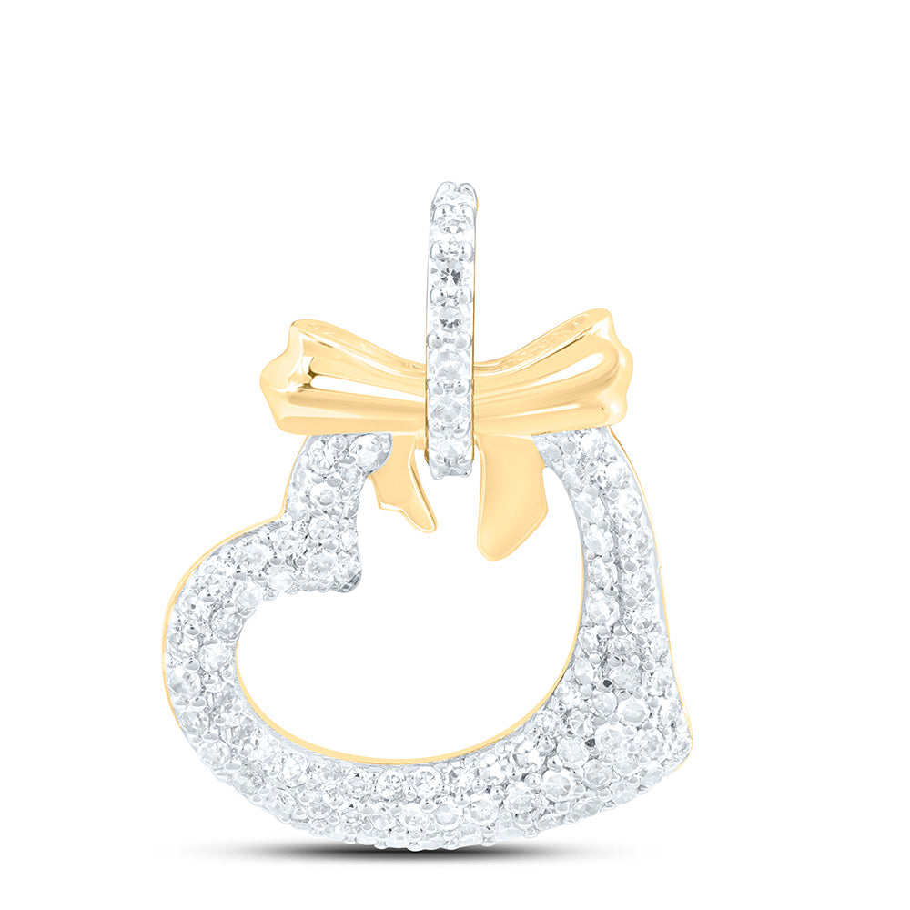 10K Yellow Or White Gold 1/3 Cttw Natural Diamond Nk Fashion Bow Heart Pendant