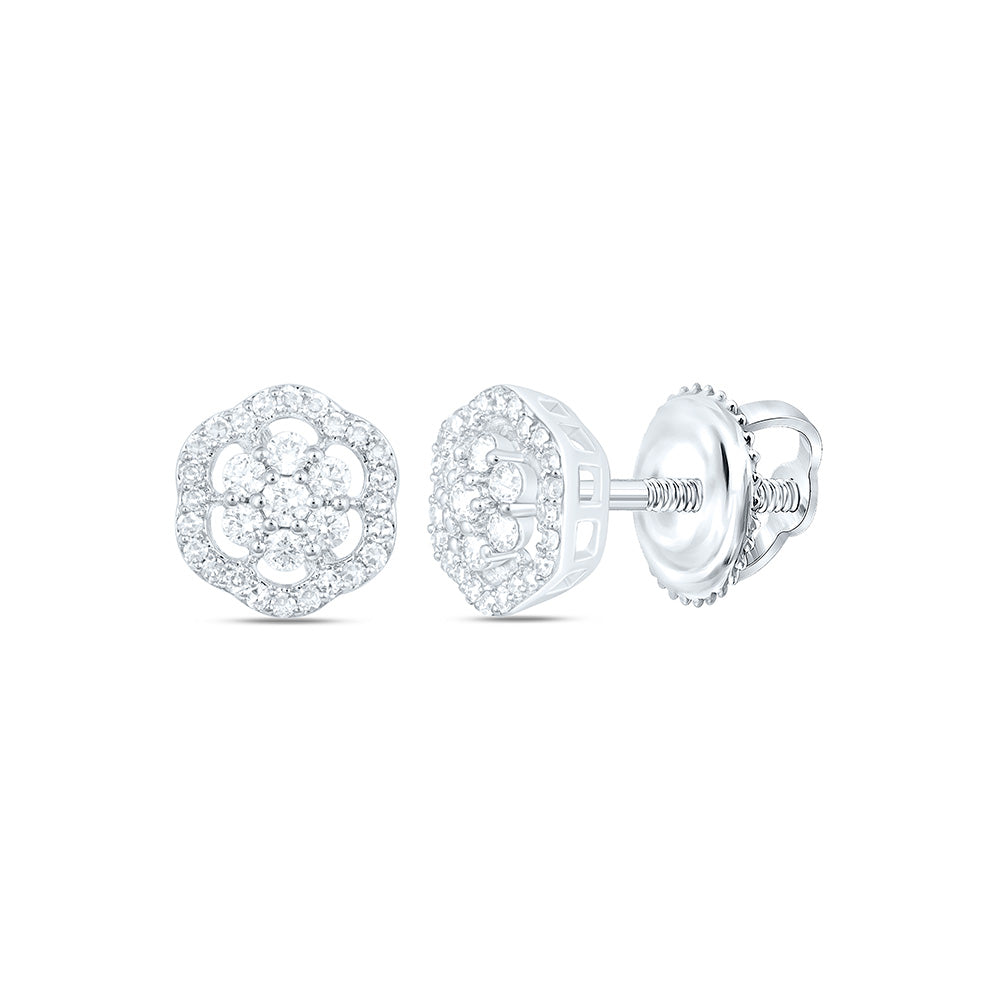 10K Yellow Or White Gold 1/4 Cttw Natural Diamond Nk Fashion Flower Earring