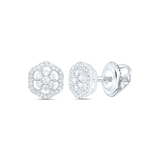 10K Yellow Or White Gold 1/4 Cttw Natural Diamond Nk Fashion Flower Earring