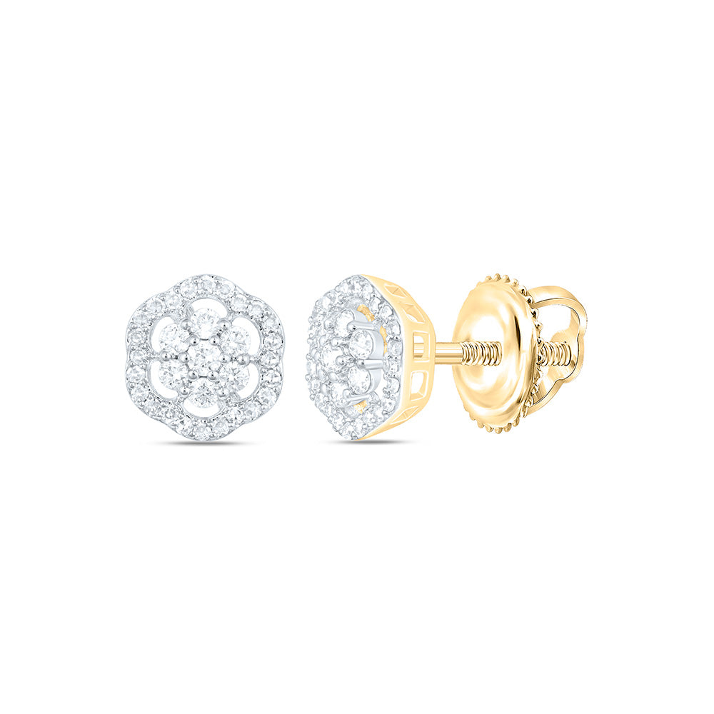 10K Yellow Or White Gold 1/4 Cttw Natural Diamond Nk Fashion Flower Earring