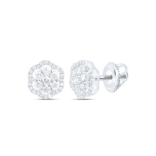 10K Yellow Or White Gold 1/2 Cttw Natural Diamond Nk Fashion Flower Earring