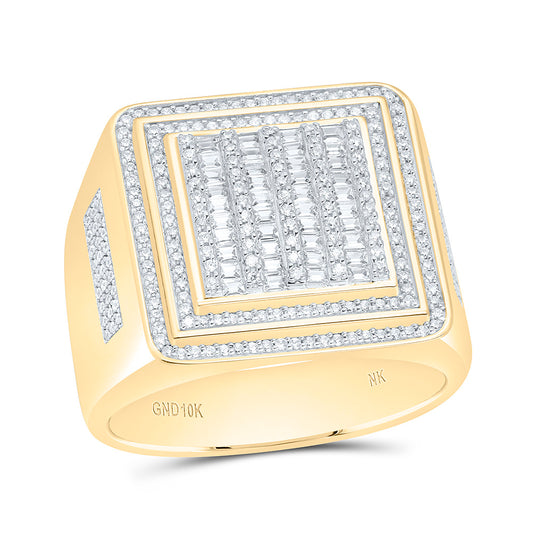 10K Yellow Gold 3/4 Cttw Natural Diamond Nk Square Mens Bridal Anniversary Wedding Engagement Band Ring