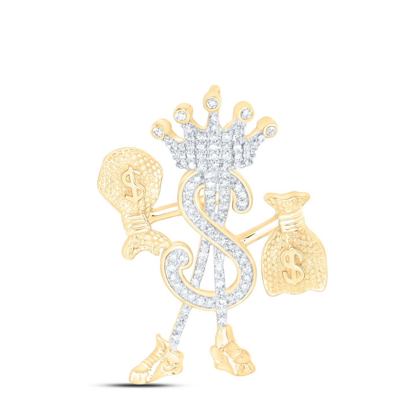 10K Yellow Gold 1/3 Cttw Natural Diamond Nk Dollar Money Bag Mens Charm