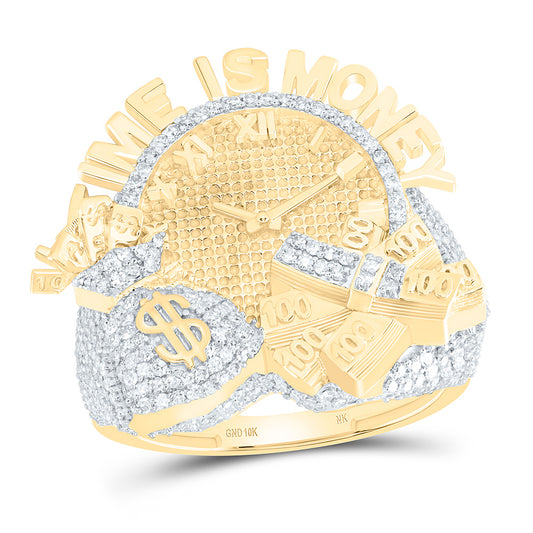 10K Yellow Gold 1 5/8Ctw Natural Diamond Time Is Money Mens Ring