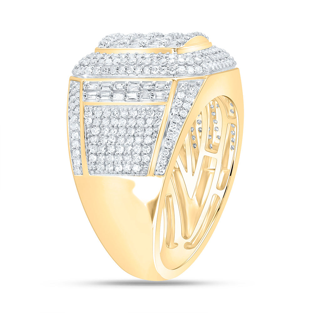 10K Yellow Gold 1 1/2 Cttw Natural Diamond Nk Emerald Mens Bridal Anniversary Wedding Engagement Band Ring