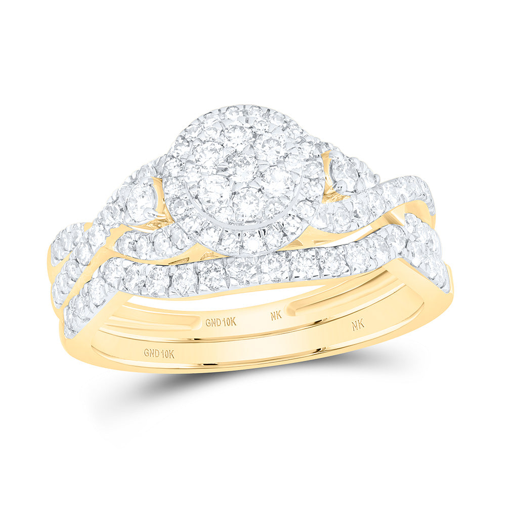 10K Yellow Or White Gold 3/4 Cttw Natural Diamond Nk Fashion Single Halo Anniversary Wedding Engagement Band Ring Bridal Set