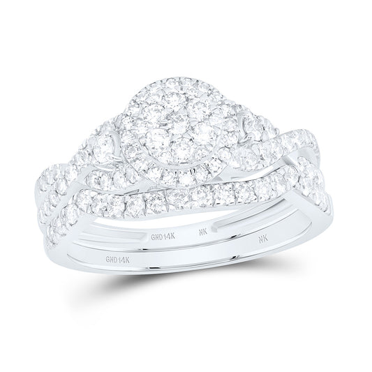14K Yellow Or White Gold 3/4 Cttw Natural Diamond Nk Fashion Single Halo Anniversary Wedding Engagement Band Ring Bridal Set