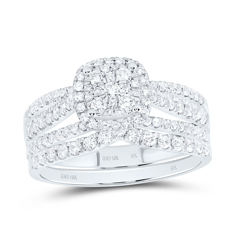 10K Yellow Or White Gold 7/8 Cttw Natural Diamond Nk Fashion Single Halo Square Anniversary Wedding Engagement Band Ring Bridal Set
