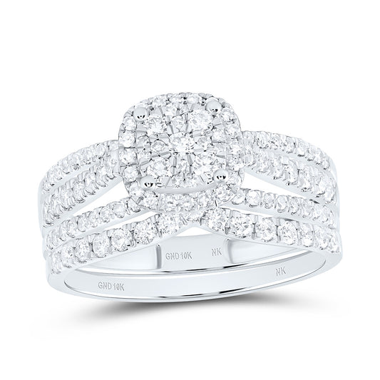 10K Yellow Or White Gold 7/8 Cttw Natural Diamond Nk Fashion Single Halo Square Anniversary Wedding Engagement Band Ring Bridal Set
