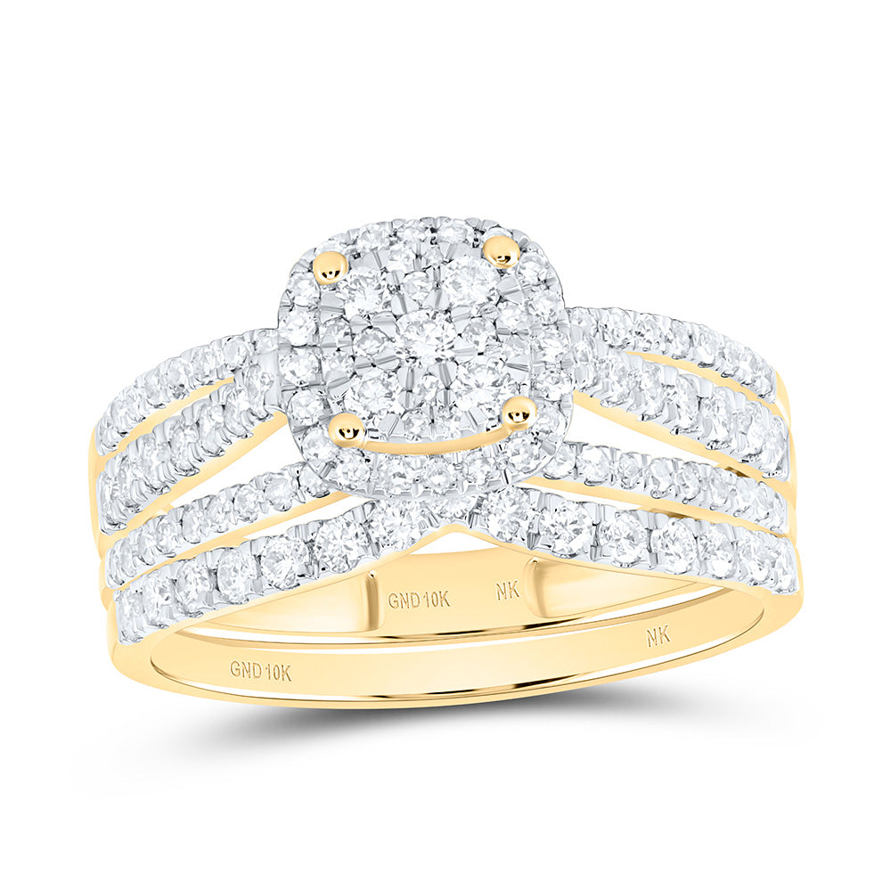 10K Yellow Or White Gold 7/8 Cttw Natural Diamond Nk Fashion Single Halo Square Anniversary Wedding Engagement Band Ring Bridal Set