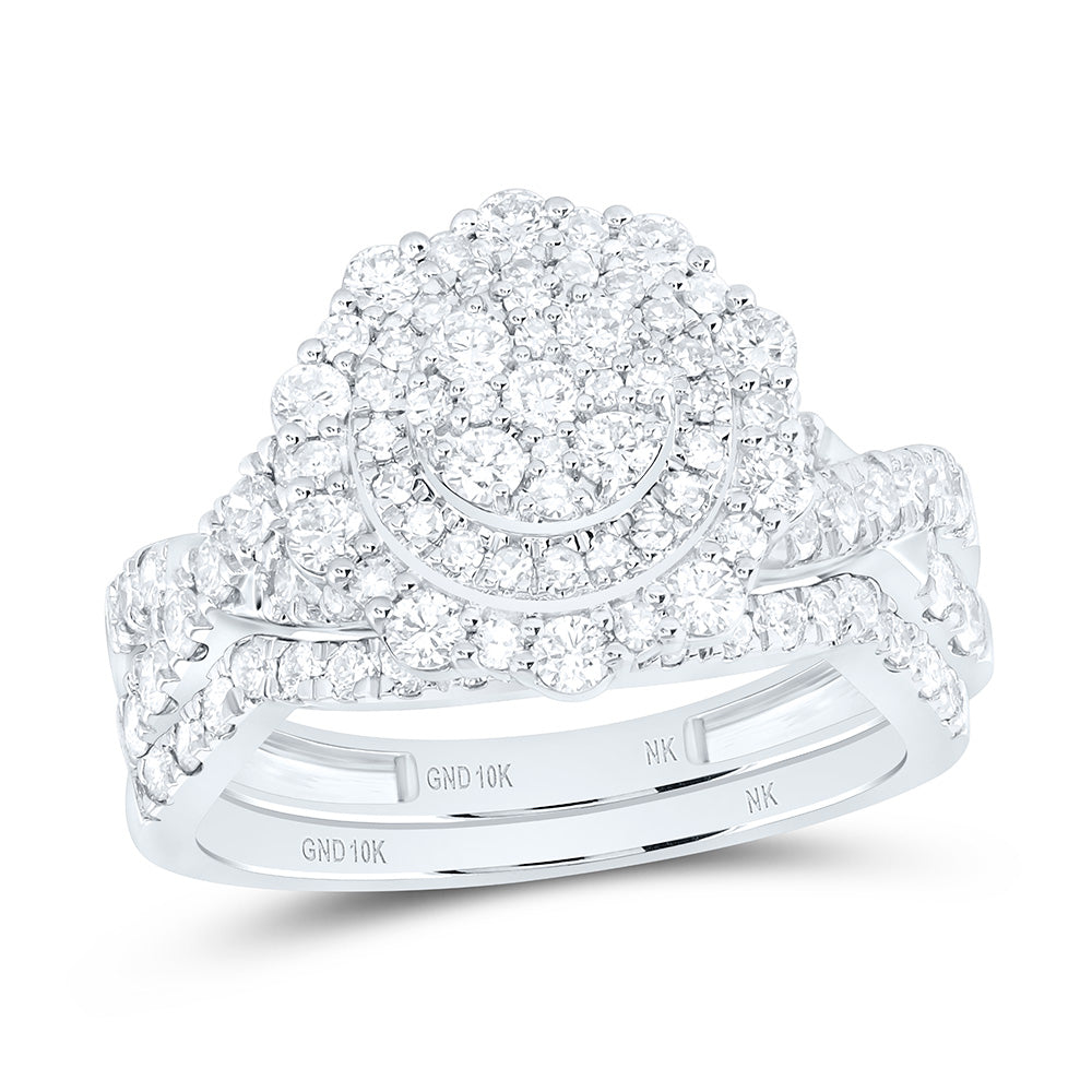 10K Yellow Or White Gold 1 1/5 Cttw Natural Diamond Nk Fashion Double Halo Anniversary Wedding Engagement Band Ring Bridal Set